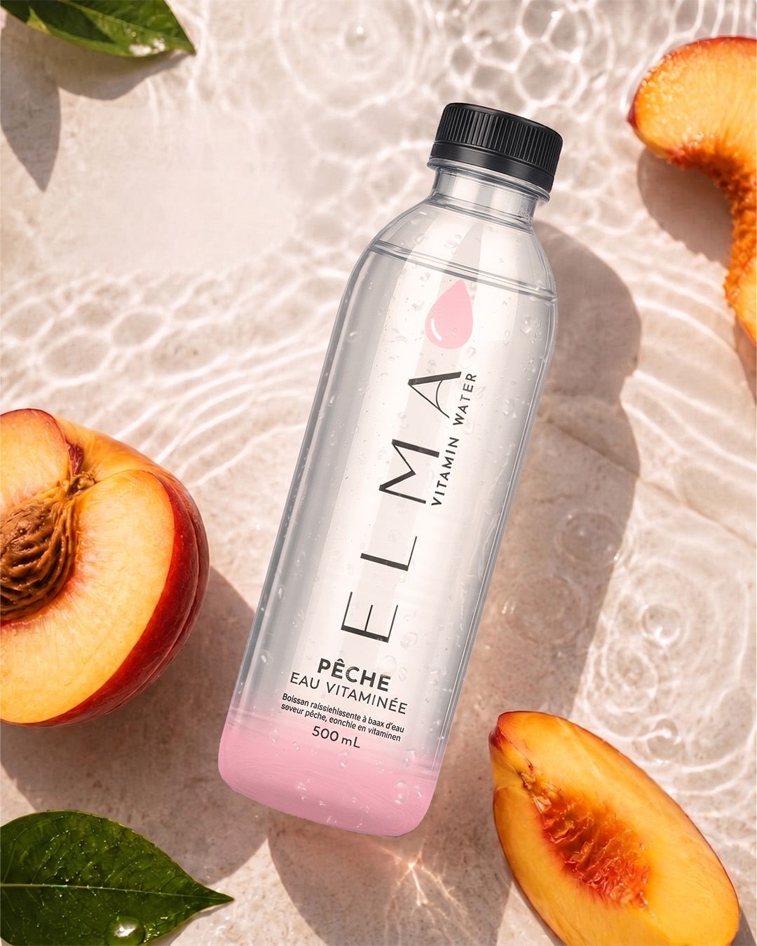 ELMA Peach surrounded by fresh fruit